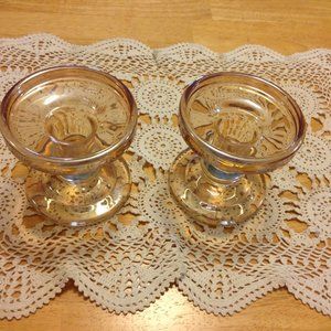 Glass Candle Holders Iridescent peach set